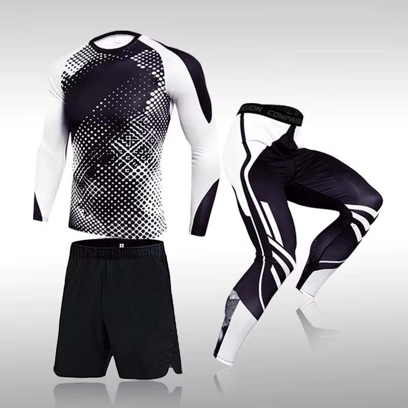 3 Pcs Set Men'S Workout Sports Suit Gym Fitness Compression Clothes Running Jogging Sport Wear Exercise Rashguard Men