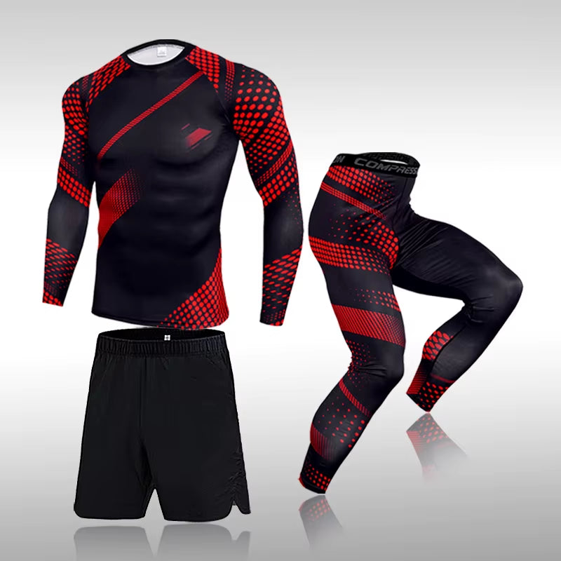 3 Pcs Set Men'S Workout Sports Suit Gym Fitness Compression Clothes Running Jogging Sport Wear Exercise Rashguard Men