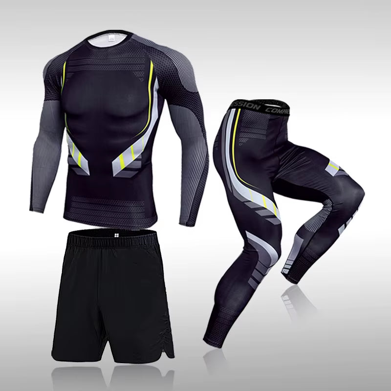 3 Pcs Set Men'S Workout Sports Suit Gym Fitness Compression Clothes Running Jogging Sport Wear Exercise Rashguard Men