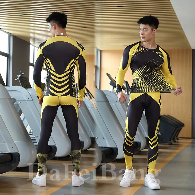 3 Pcs Set Men'S Workout Sports Suit Gym Fitness Compression Clothes Running Jogging Sport Wear Exercise Rashguard Men
