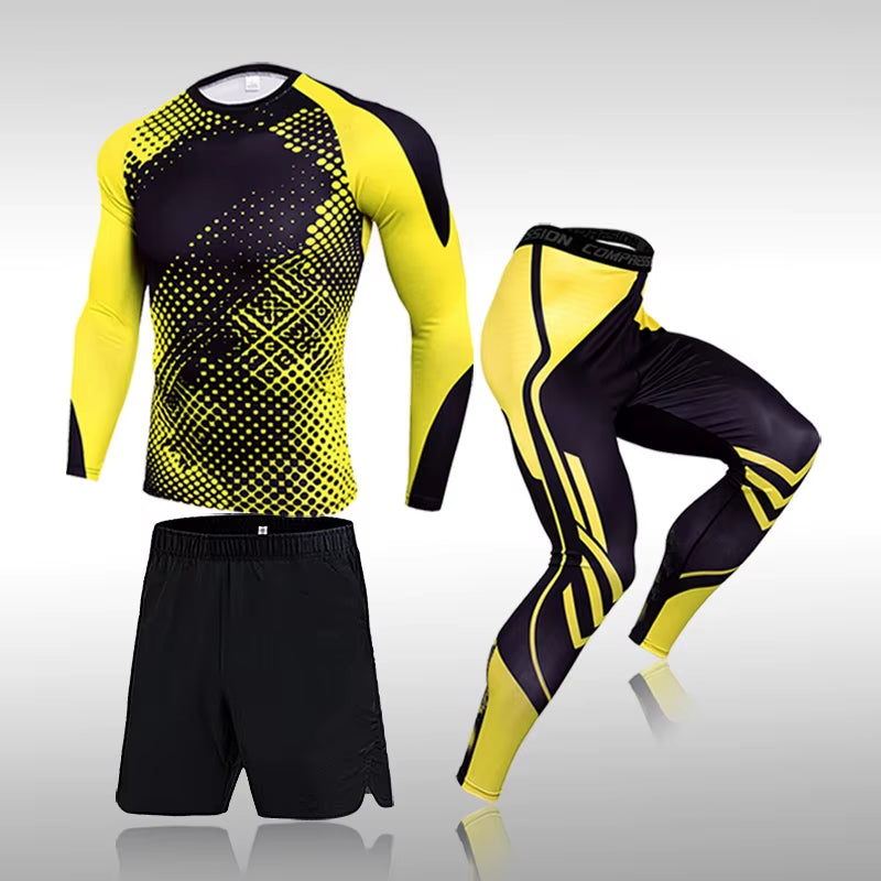3 Pcs Set Men'S Workout Sports Suit Gym Fitness Compression Clothes Running Jogging Sport Wear Exercise Rashguard Men
