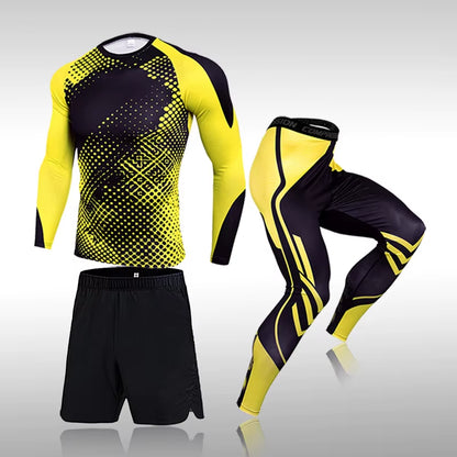 3 Pcs Set Men'S Workout Sports Suit Gym Fitness Compression Clothes Running Jogging Sport Wear Exercise Rashguard Men